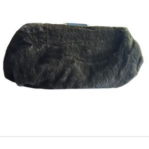 Vintage Inspired Olive Green Faux Fur Clutch Bag Classic Minimalist Evening NWT